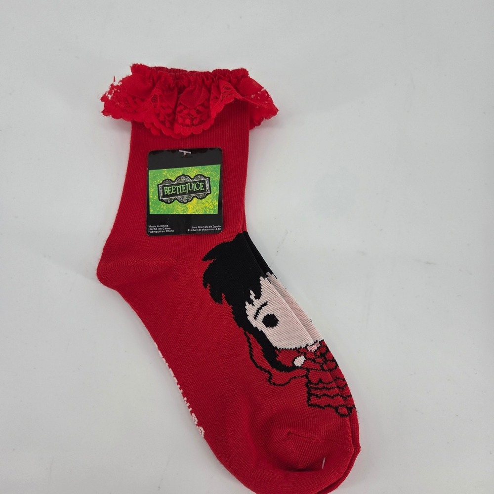 Beetlejuice Character Socks Red Lace Trim Womens Shoe Size 4-10 New